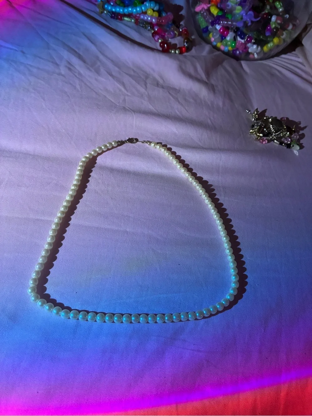 Pearl Necklace with White Flower Pendant - Women Jewelry